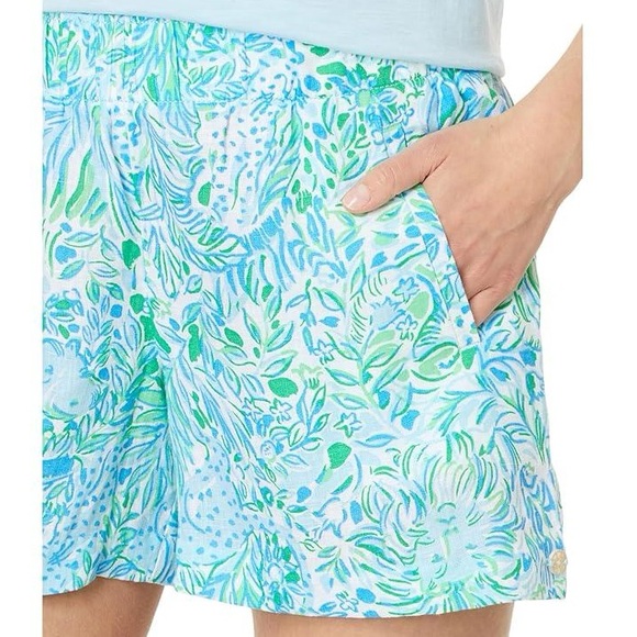 Lilly Pulitzer Lilo Linen Shorts in the Hydra Blue Dandy Lions print - Picture 2 of 8